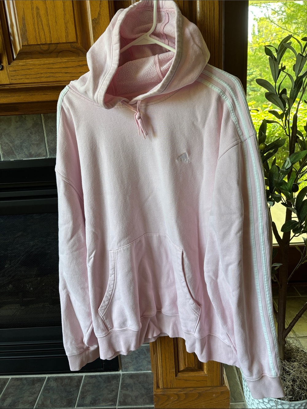 adidas Light Pink Hooded Sweatshirt with White Stripe